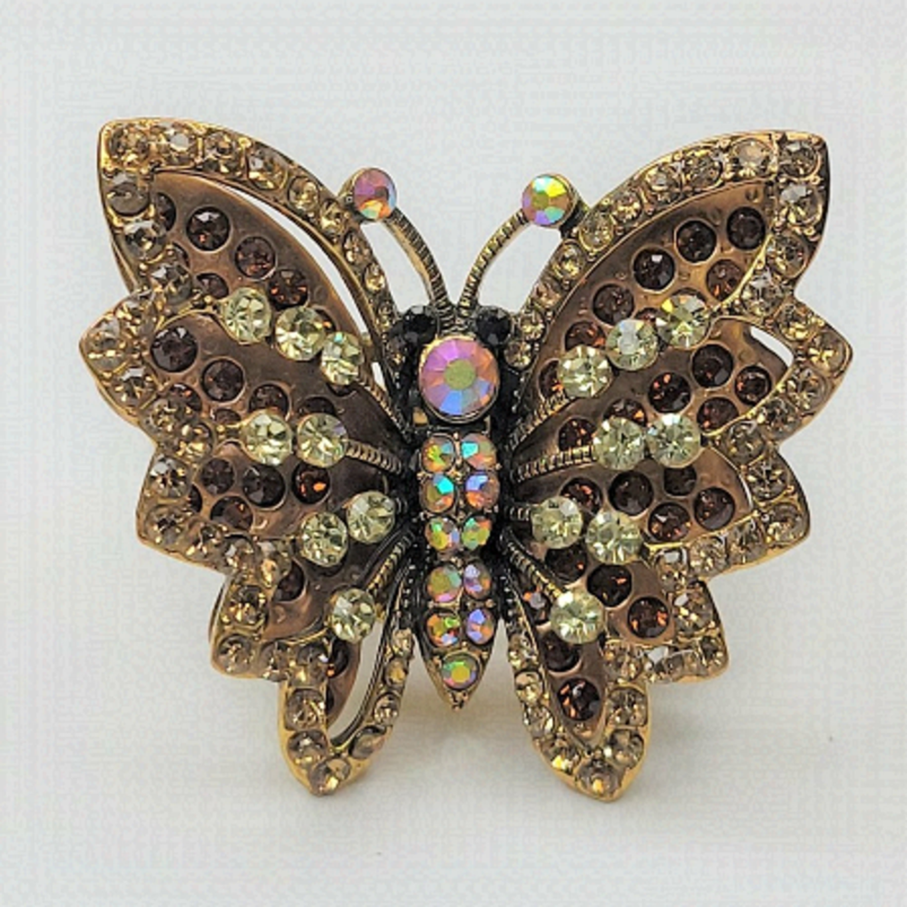 VINTAGE Gold Rhinestone Butterfly Stretch Ring